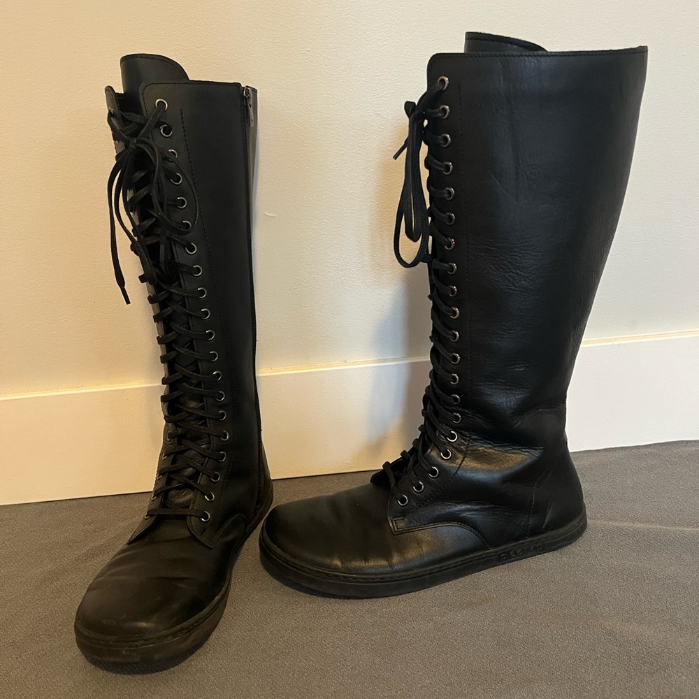 Peerko Black Lace-Up Tall Boots
